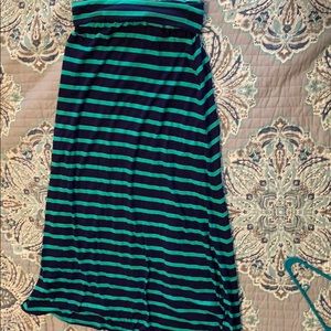 Navy and teal striped maxi skirt